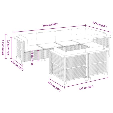 Set Divani da Giardino con Cuscini 7pz Nero Polyrattan