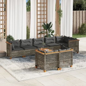 Set Divano da Giardino 9 pz con Cuscini Grigio in Polyrattan