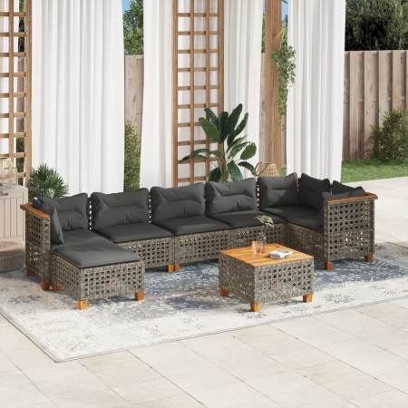 Set Divano da Giardino 8 pz con Cuscini Grigio in Polyrattan