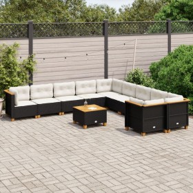 Set Divani da Giardino 11 pz con Cuscini in Polyrattan Nero