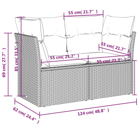 Set Divano da Giardino 9 pz con Cuscini Grigio in Polyrattan