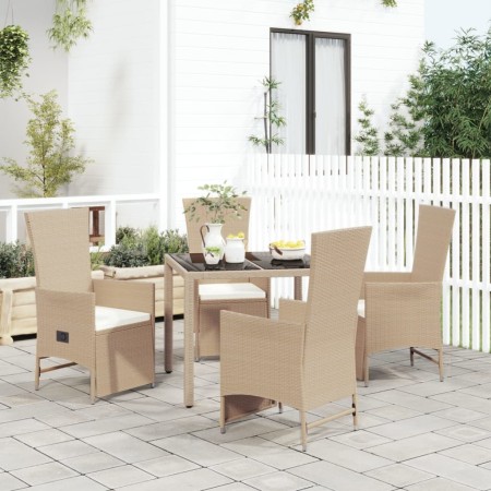 Set da Pranzo da Giardino 5 pz con Cuscini Beige in Polyrattan