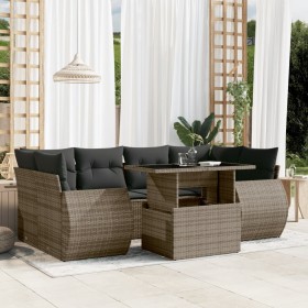 Set Divani da Giardino 7 pz con Cuscini Grigio in Polyrattan