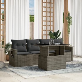 Set Divano da Giardino 5 pz con Cuscini Grigio in Polyrattan