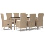 Set da Pranzo da Giardino 9 pz con Cuscini Beige in Polyrattan