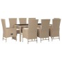 Set da Pranzo da Giardino 9 pz con Cuscini Beige in Polyrattan