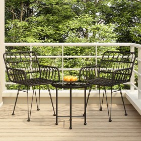 Set da Pranzo da Giardino 3 pz Nero in Polyrattan