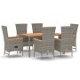 Set da Pranzo da Giardino 7 pz con Cuscini in Polyrattan Grigio