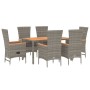 Set da Pranzo da Giardino 7 pz con Cuscini in Polyrattan Grigio