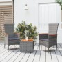 Set Mobili Giardino 3pz Grigio Polyrattan Legno Massello Acacia