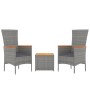 Set Mobili Giardino 3pz Grigio Polyrattan Legno Massello Acacia