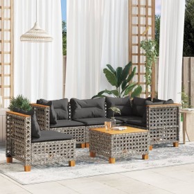 Set Divano da Giardino 6 pz con Cuscini Grigio in Polyrattan