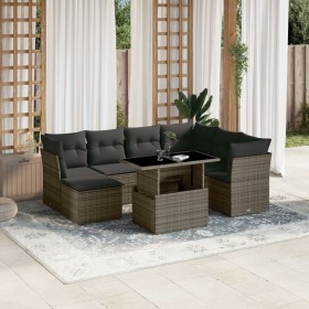 Set Divano da Giardino 8 pz con Cuscini Grigio in Polyrattan