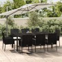 Set da Pranzo da Giardino 9 pz con Cuscini Nero in Polyrattan