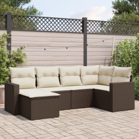 Set Divano da Giardino 6 pz con Cuscini Marrone in Polyrattan