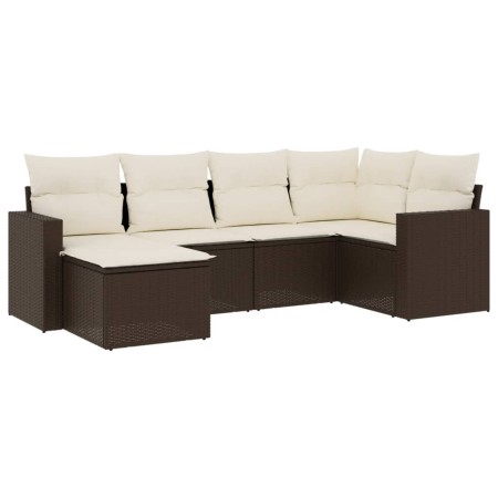 Set Divano da Giardino 6 pz con Cuscini Marrone in Polyrattan