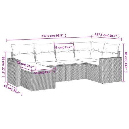 Set Divano da Giardino 6 pz con Cuscini Marrone in Polyrattan