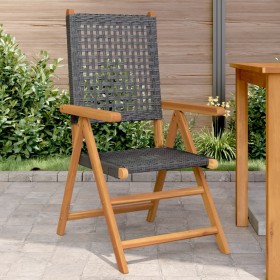 Sedie da Giardino 2 pz Nere Legno Massello Acacia e Polyrattan