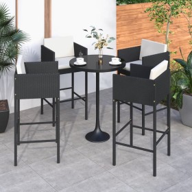 Sgabelli da Bar 4 pz con Cuscini Nero in Polyrattan