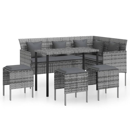 Set Divano a L con Cuscini 5 pz Grigio in Polyrattan