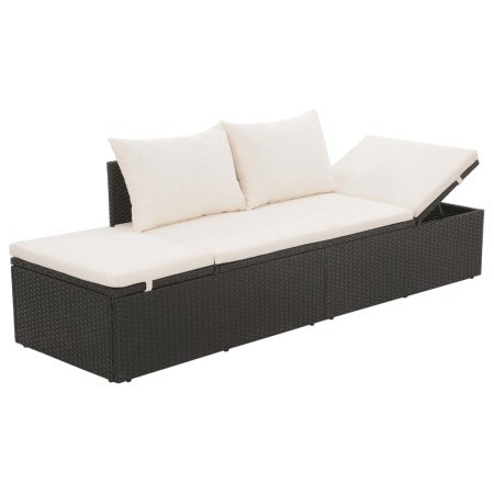 Lettino da Giardino con Cuscini in Polyrattan Nero