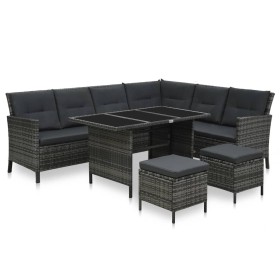 Set Divani da Giardino 4 pz con Cuscini in Polyrattan Grigio