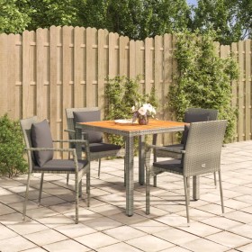 Set da Pranzo da Giardino 5 pz con Cuscini in Polyrattan Grigio