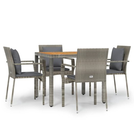 Set da Pranzo da Giardino 5 pz con Cuscini in Polyrattan Grigio