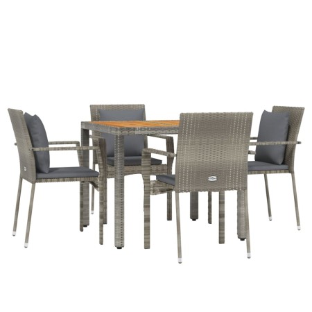 Set da Pranzo da Giardino 5 pz con Cuscini in Polyrattan Grigio