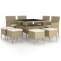 Set da Pranzo per Giardino 9 pz in Polyrattan Beige