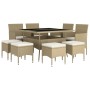 Set da Pranzo per Giardino 9 pz in Polyrattan Beige