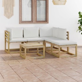 Set Salotto da Giardino 6 pz con Cuscini Crema