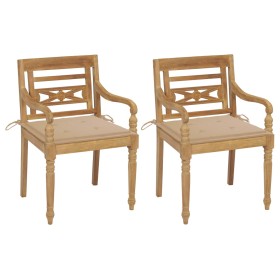 Sedie Batavia 2 pz con Cuscini Beige in Massello di Teak