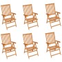 Sedie Giardino 6 pz con Cuscini Grigi a Quadri Massello di Teak