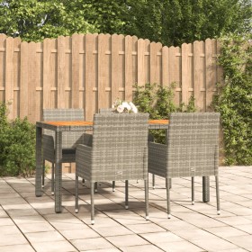 Set da Pranzo da Giardino 5 pz con Cuscini in Polyrattan Grigio