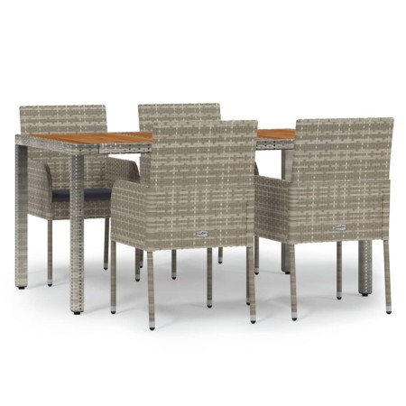 Set da Pranzo da Giardino 5 pz con Cuscini in Polyrattan Grigio