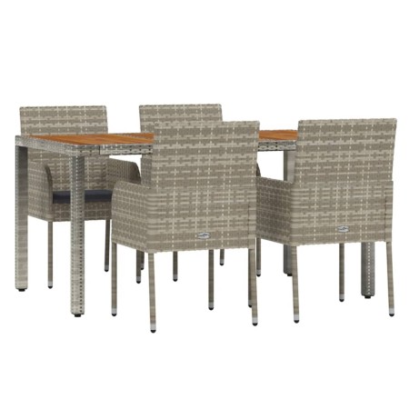 Set da Pranzo da Giardino 5 pz con Cuscini in Polyrattan Grigio