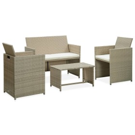 Set Divani da Giardino 4 pz con Cuscini in Polyrattan Beige