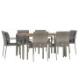 Set da Pranzo da Giardino 7 pz con Cuscini in Polyrattan Grigio