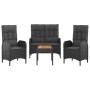 Set da Pranzo da Giardino 4 pz con Cuscini Nero in Polyrattan