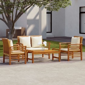 Set Salotto da Giardino 4pz con Cuscini Legno Massello Acacia