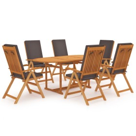 Set da Pranzo da Giardino 7 pz con Cuscini Legno di Teak Grigio