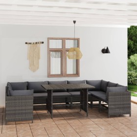 Set Divani da Giardino 10 pz con Cuscini in Polyrattan Grigio