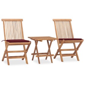 Set da Pranzo Giardino Pieghevole 3 pz Cuscino Massello di Teak