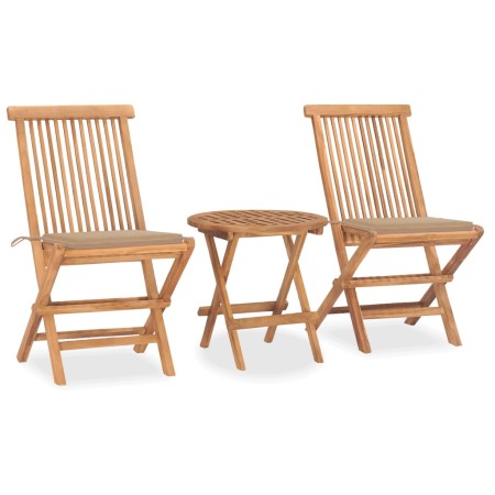 Set da Pranzo Giardino Pieghevole 3 pz Cuscino Massello di Teak