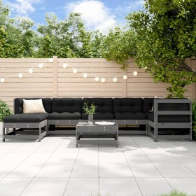 Set Divani da Giardino 8pz con Cuscini in Legno Massello Grigio