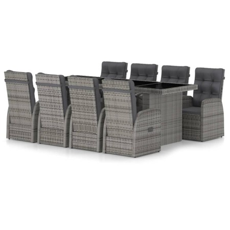 Set da Pranzo da Esterno 9 pz con Cuscini in Polyrattan Grigio