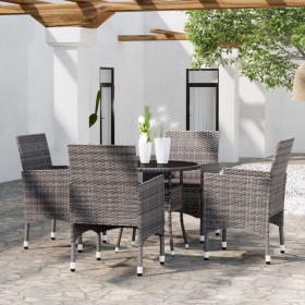 Set da Pranzo per Giardino 5 pz in Polyrattan Grigio