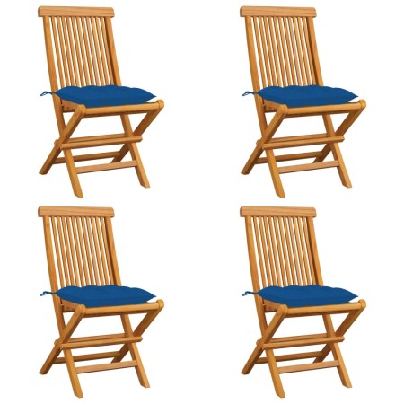 Sedie da Giardino con Cuscini Blu 4 pz Massello di Teak