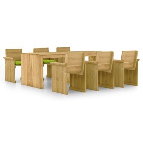 Set Pranzo da Giardino 7pz con Cuscini Legno di Pino Impregnato